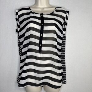 LOFT Ann Taylor Sheer Striped Sleeveless Top XS Black White Contrast